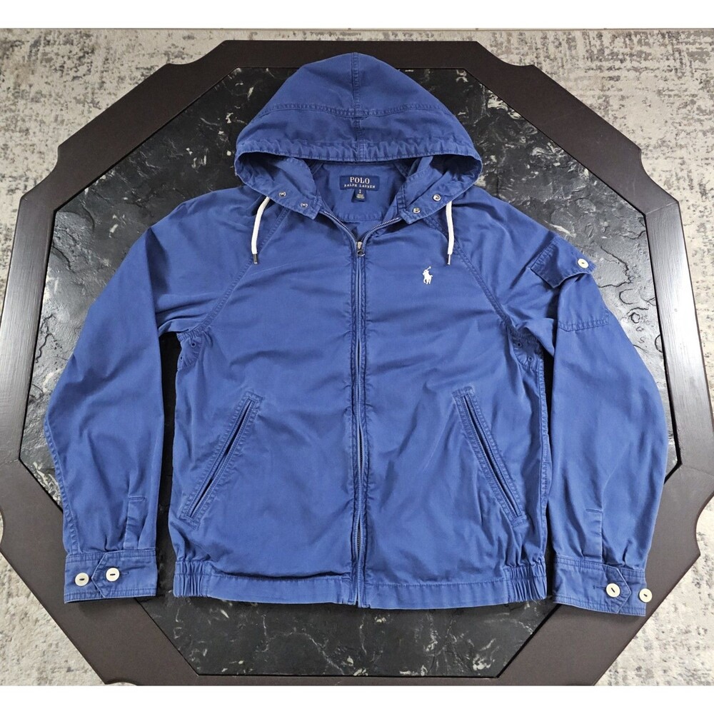 Polo Ralph Lauren Blue Hooded Windbreaker Jacket Mens Small Full Zip Lightweight